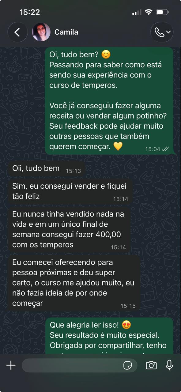 Prova social com resultado da aluna Camila