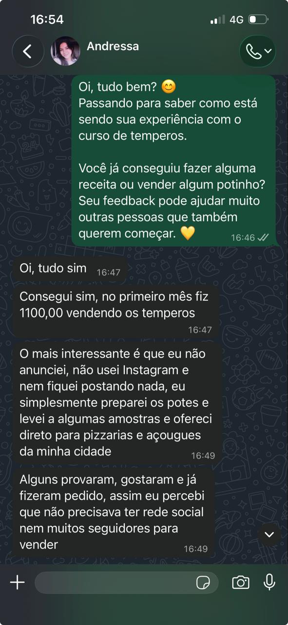 Prova social com resultado da aluna Andressa